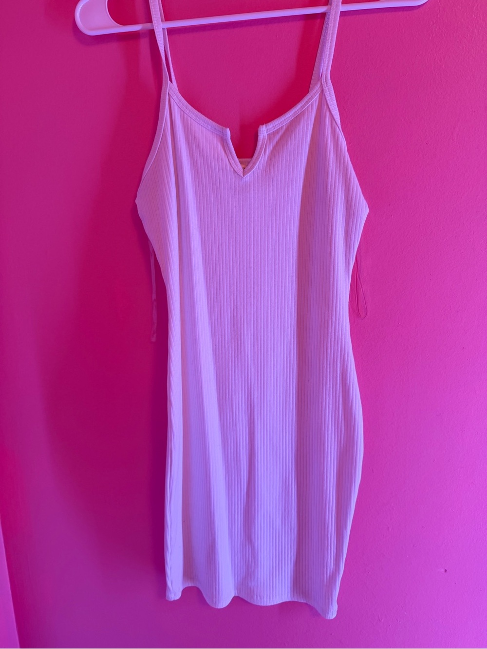 Women’s Pink Ribbed Swim Dress with V-Notch Neckline